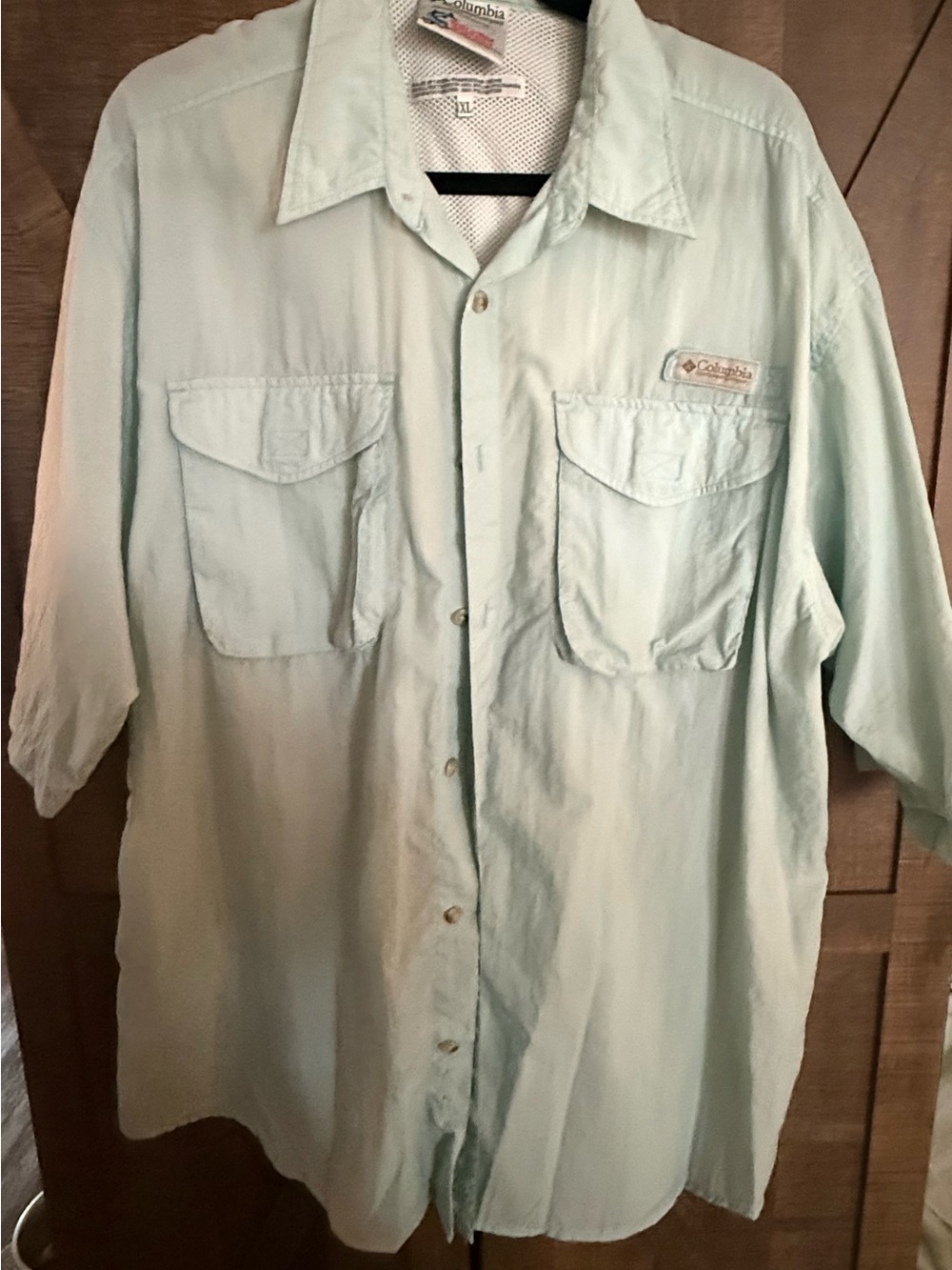Columbia PFG Mens XL Fishing Shirt Light Blue Omni Shade Vented Short Sleeve